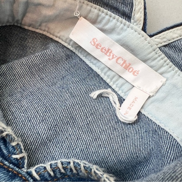 See By Chloe Denim Dress Mini Overall Trim Short Blue Jean size 36 4 seeby chloe - Picture 5 of 9